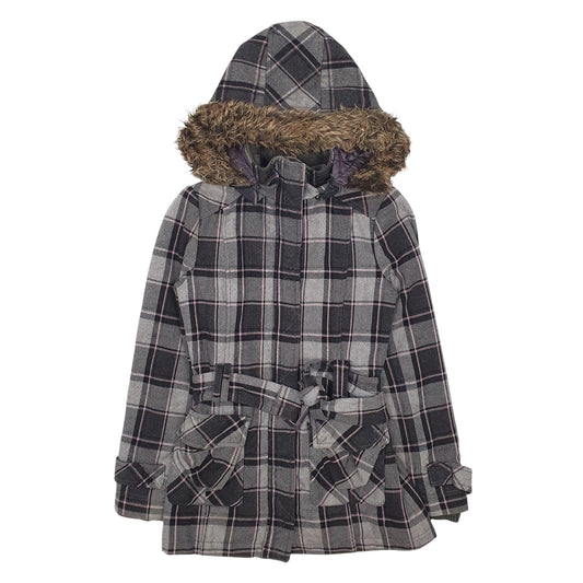 Womens Grey Eclipse Plaid Belted Coat