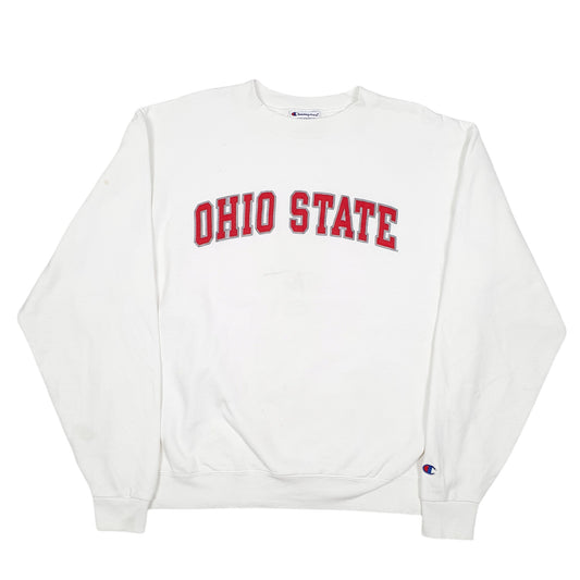Mens White Champion Ohio State College USA Spellout Crewneck Jumper