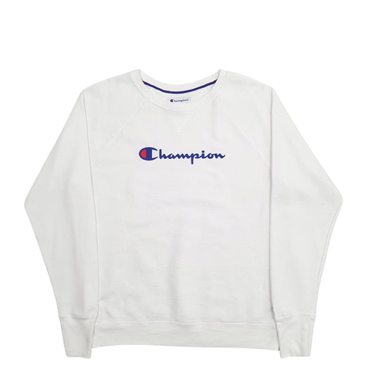 Womens White Champion Spellout Crewneck Jumper