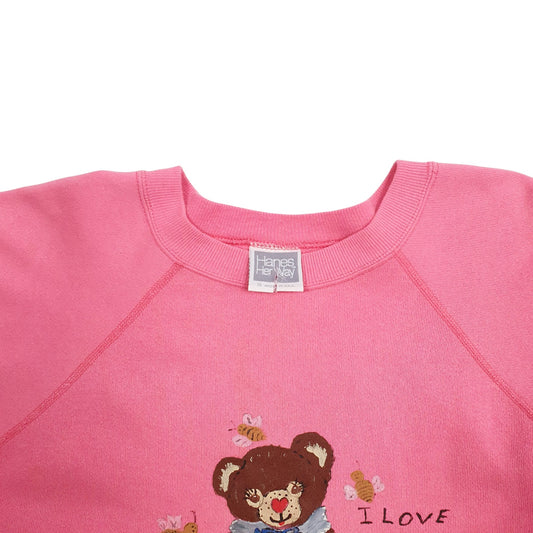 Mens Pink Hanes I Love Honey Bear Made In USA Crewneck Jumper