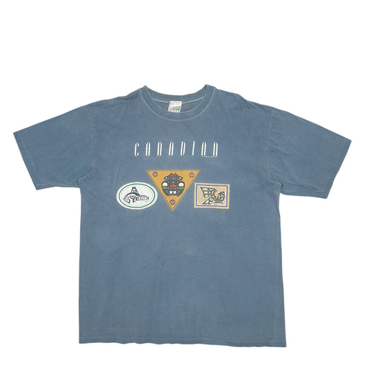 Mens Blue Waves Single Stitch Vintage 90s Short Sleeve T Shirt