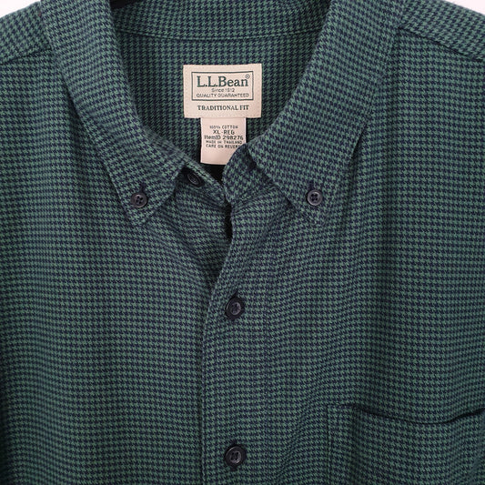 Mens Green L.L.Bean Houndstooth Overshirt Long Sleeve Shirt