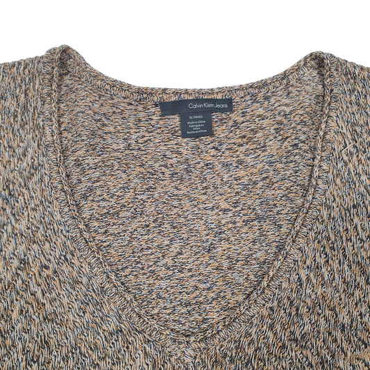 Womens Grey Calvin Klein Knit Jeans Top V Neck Jumper