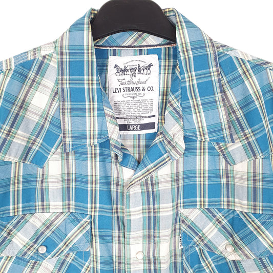 Mens Blue Levis Western Cowboy Pearl Snap Short Sleeve Shirt