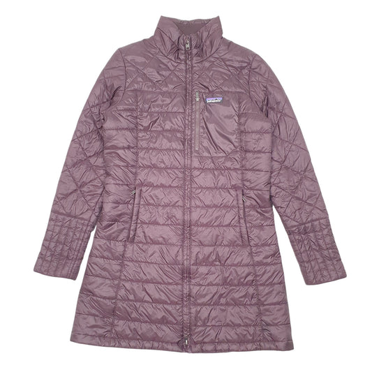 Womens Brown Patagonia Longline Worn Wear Padded Winter Quarter Zip Coat