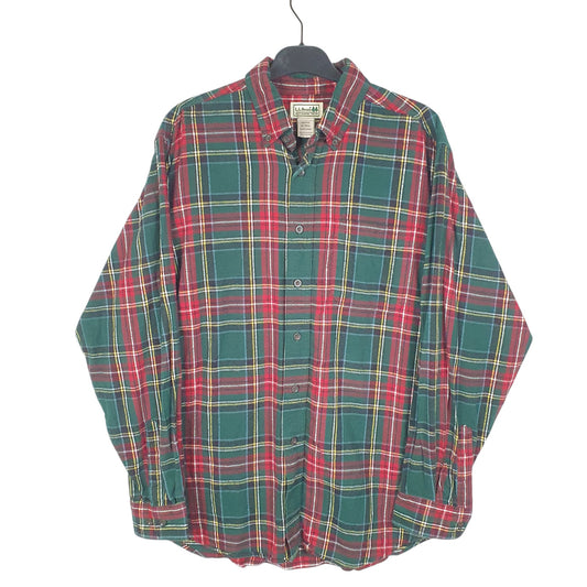 Mens Green L.L.Bean Tartan Flannel Overshirt Long Sleeve Shirt