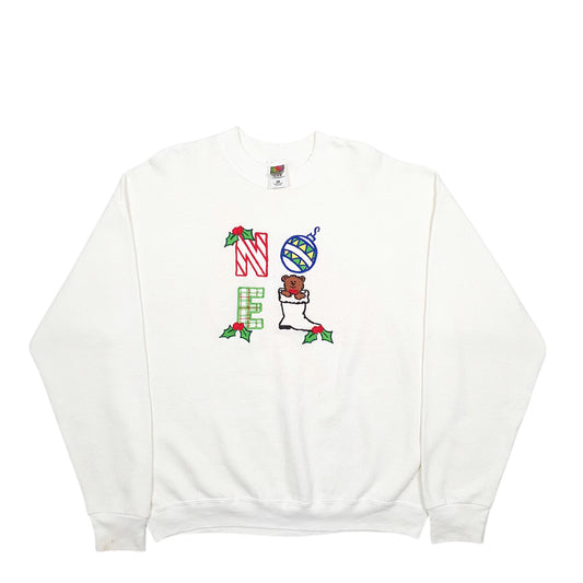Mens Cream Fruit Of The Loom Noel Christmas Crewneck Jumper