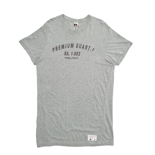Mens Grey Russell Athletic Premium Guart Spellout Short Sleeve T Shirt
