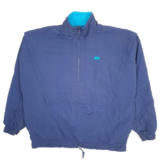 Mens Navy Nike Vintage 1990s Pullover Quarter Zip Spellout Coat