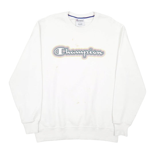 Mens White Champion Spellout Crewneck Jumper