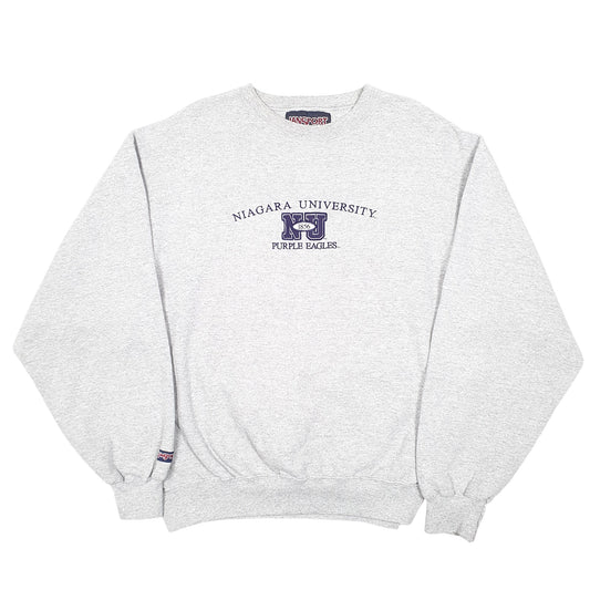 Mens Grey Jansport Vintage Niagra University NU Purple Eagles USA Crewneck Jumper