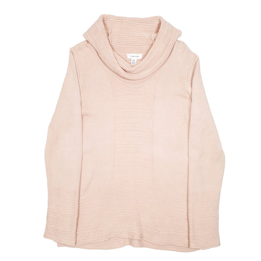 Womens Pink Calvin Klein Knit Shawl Roll Cosy Crewneck Jumper