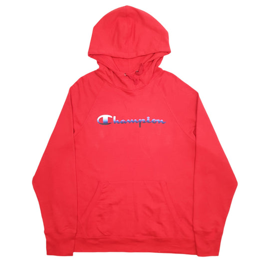 Mens Red Champion Spellout Hoodie Jumper