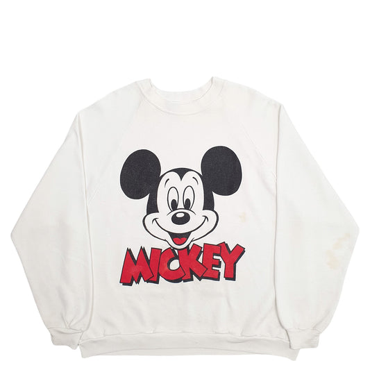 Mens White Disney Mickey Mouse Vintage 80's Spellout Made In USA Crewneck Jumper
