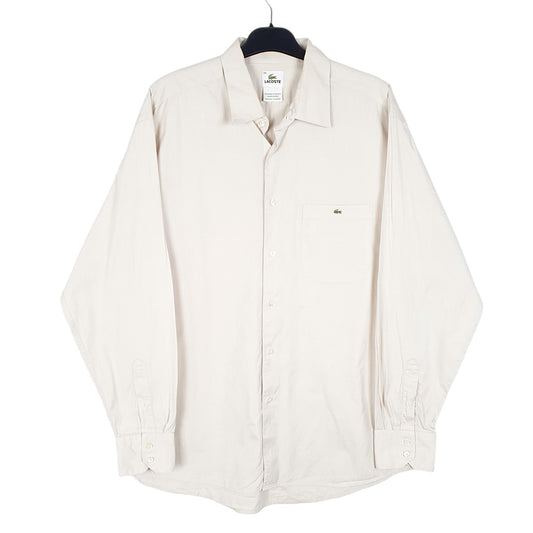 Mens Cream Lacoste Long Sleeve Shirt