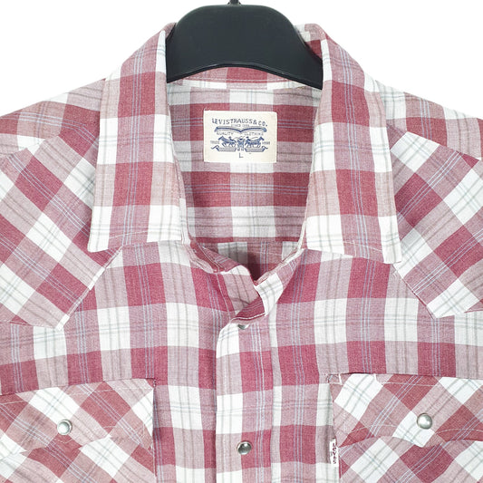 Womens Burgundy Levis Western Cowboy Snap Button Long Sleeve Shirt