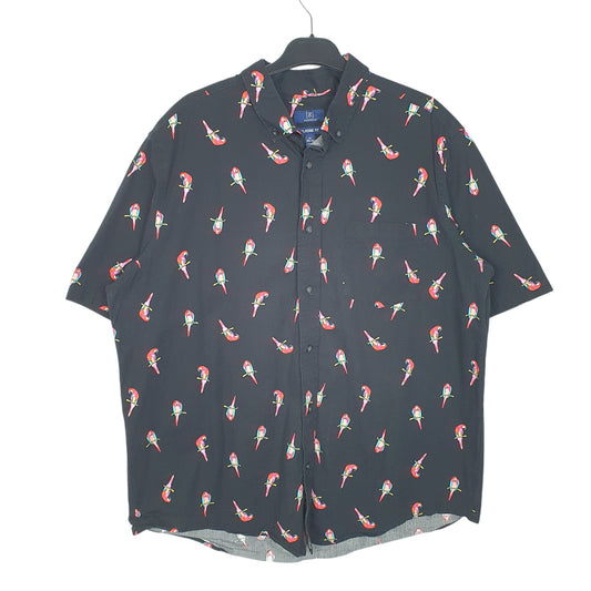 Mens Black George Parrots Hawaiian Short Sleeve Shirt