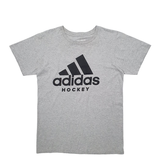Mens Grey Adidas Hockey Spellout Short Sleeve T Shirt