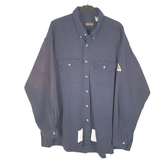 Mens Navy Bulwark Flame Resistant Workwear Long Sleeve Shirt