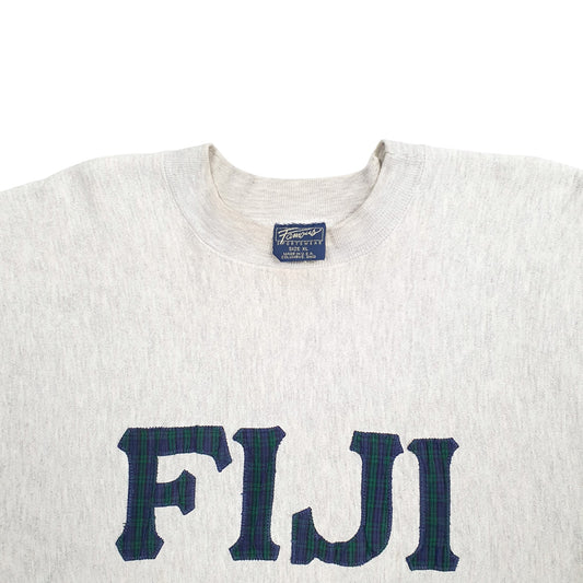 Mens Grey Famous Sportswear Fiji Spellout Made In USA Vintage Crewneck Jumper