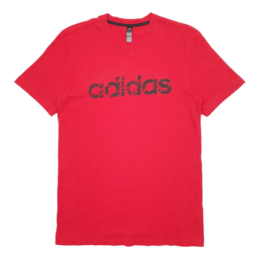 Mens Red Adidas Spellout Short Sleeve T Shirt