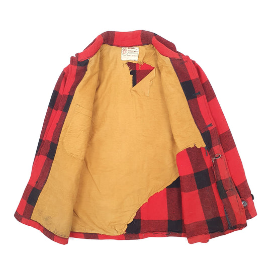 Mens Red Bemidji Woolen Mills Vintage 1940s 50s Plaid Mackinaw Hunting Coat