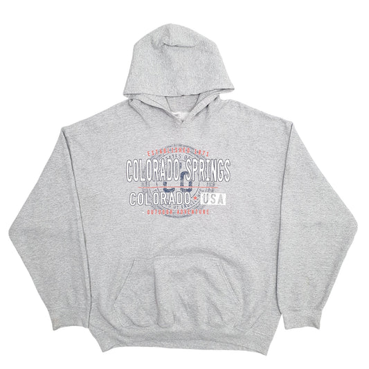 Mens Grey Gildan Colorado Springs Spellout Hoodie Jumper