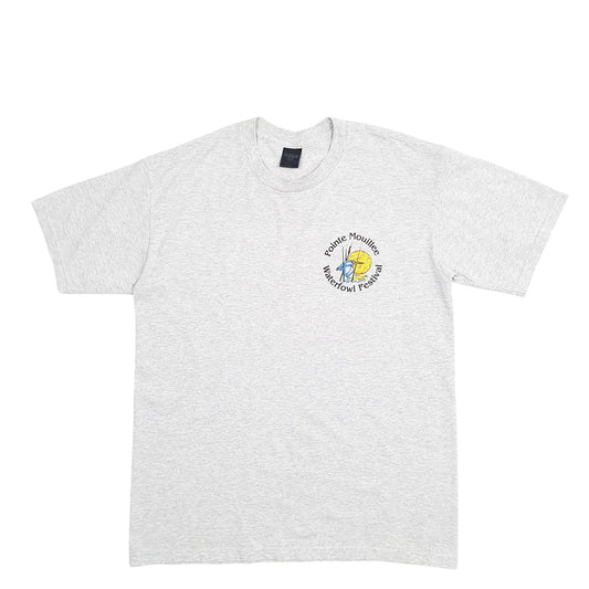 Mens Grey Platinum Plus Single Stitch Vintage 90s Made In USA Pointe Waterfowl Festival Short Sleeve T Shirt