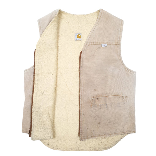 Mens Tan Carhartt Vintage Workwear Vest Sherpa Lined Union Made In USA Full Zip Coat