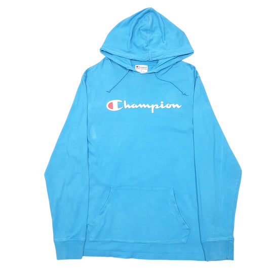 Mens Blue Champion Hooded Long Sleeve T Shirt