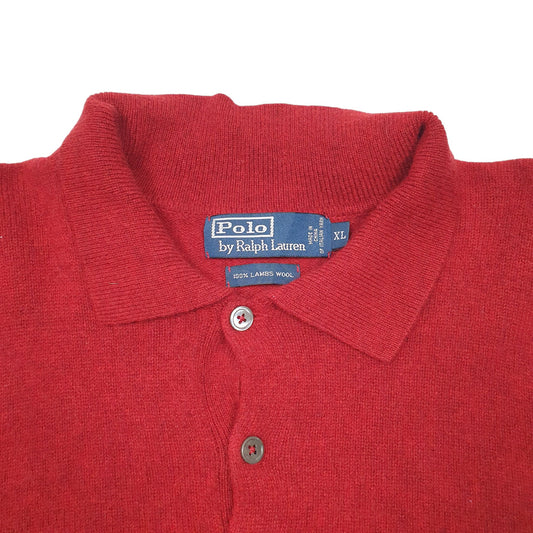 Mens Red Polo Ralph Lauren Collared Knit Crewneck Jumper