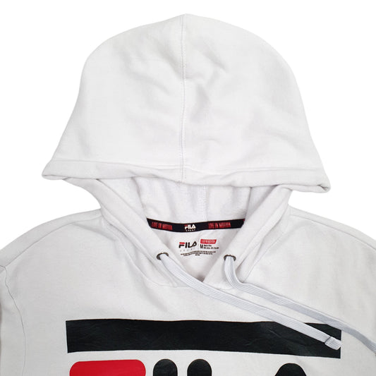 Mens White Fila Spellout Hoodie Jumper