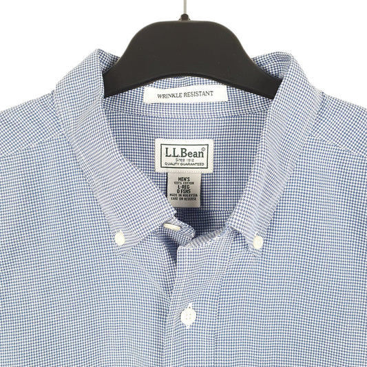Mens White L.L.Bean Houndstooth Short Sleeve Shirt
