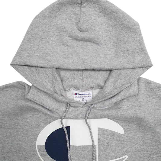 Mens Grey Champion Spellout Hoodie Jumper