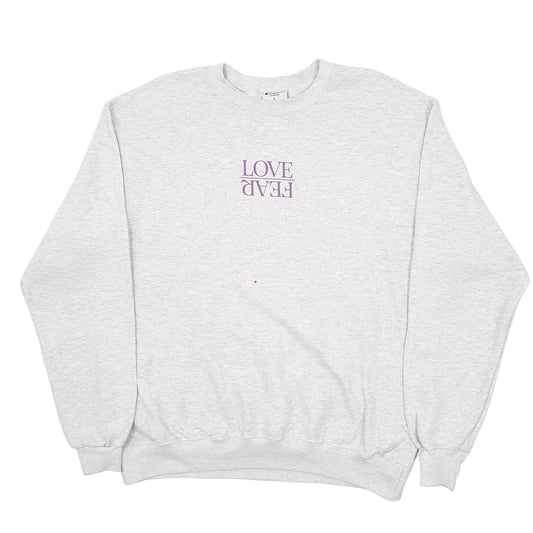 Mens Grey Champion Love Fear Life Church Crewneck Jumper
