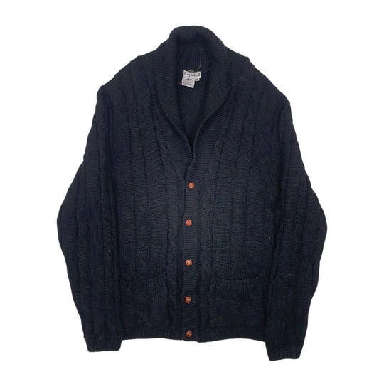 Mens Black Alan Michaels Vintage Cable Knit Knitwear Cardigan Jumper
