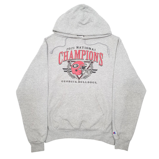 Mens Grey Champion Georgia Bulldogs Football 2021 Champs Hoodie Jumper