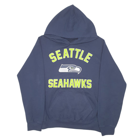 Mens Navy NFL Seattle Seahawks Football USA Spellout Hoodie Jumper