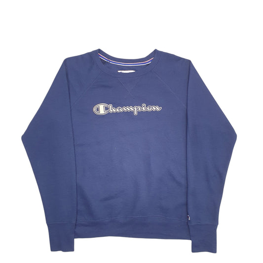 Womens Navy Champion Spellout Crewneck Jumper