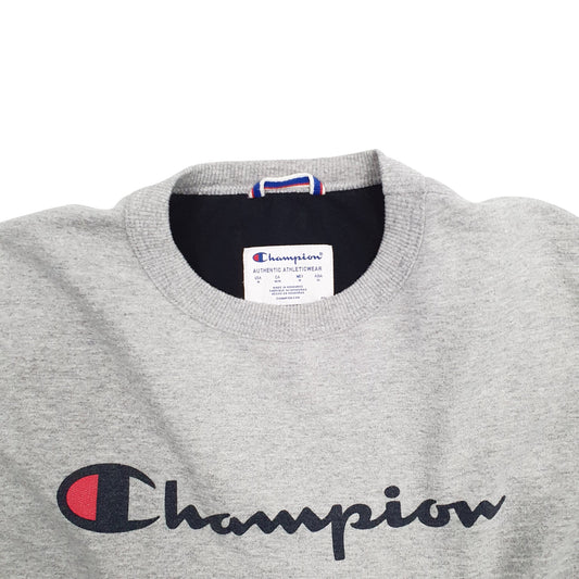 Mens Grey Champion Spellout Crewneck Jumper