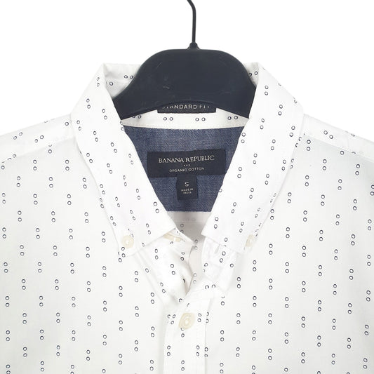Mens White Banana Republic Organic Spots Short Sleeve Shirt