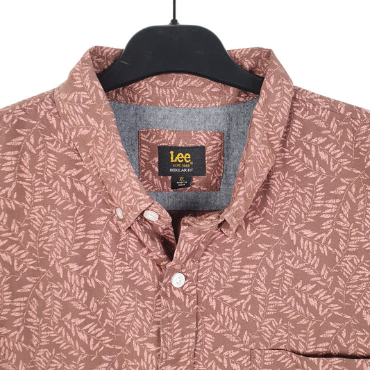 Mens Brown Lee Leaves Foliage Hawaiian Print Short Sleeve Shirt