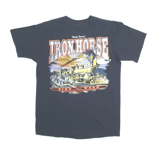 Mens Black Anvil Vintage 1999 Iron Horse Saloon Bike Week Single Stitch Short Sleeve T Shirt