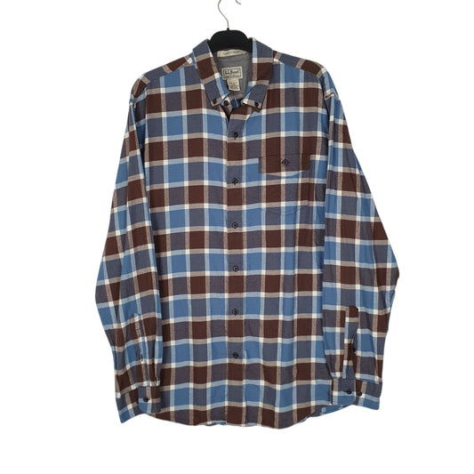 Mens Blue L.L.Bean Scotch Plaid Flannel Long Sleeve Shirt