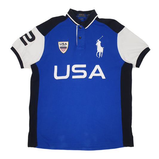 Mens Blue Polo Ralph Lauren USA Short Sleeve Polo Shirt
