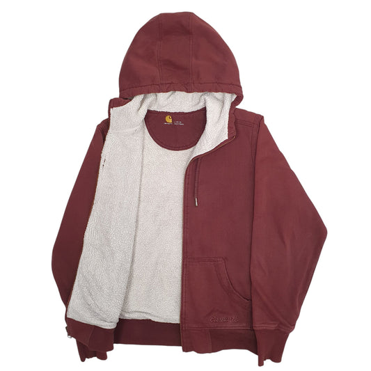 Womens Burgundy Carhartt Hoodie Sherpa Lined Full Zip Jumper