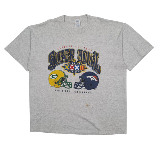Mens Grey Jerzees Vintage 90s 1998 Superbowl Packers Seahawks Short Sleeve T Shirt