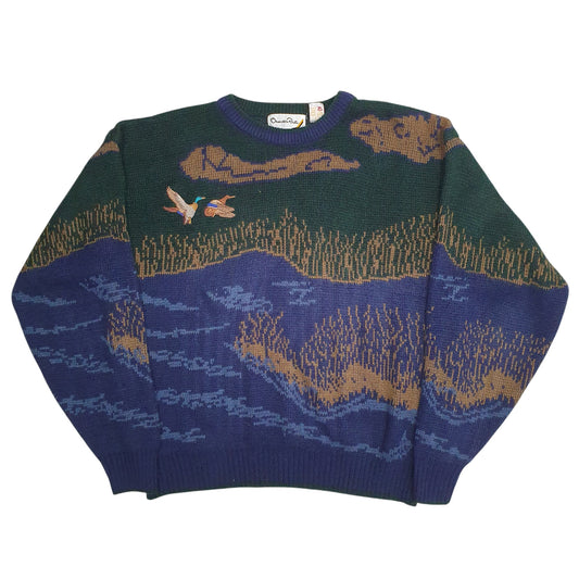 Mens Green Oscar De La Renta Vintage 90s Ducks Crewneck Jumper