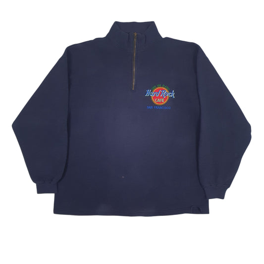 Mens Navy Hard Rock Cafe Vintage 90s Quarter Zip Jumper