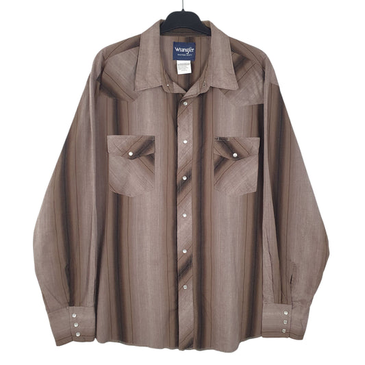 Mens Brown Wrangler Pearl Snap Western Long Sleeve Shirt